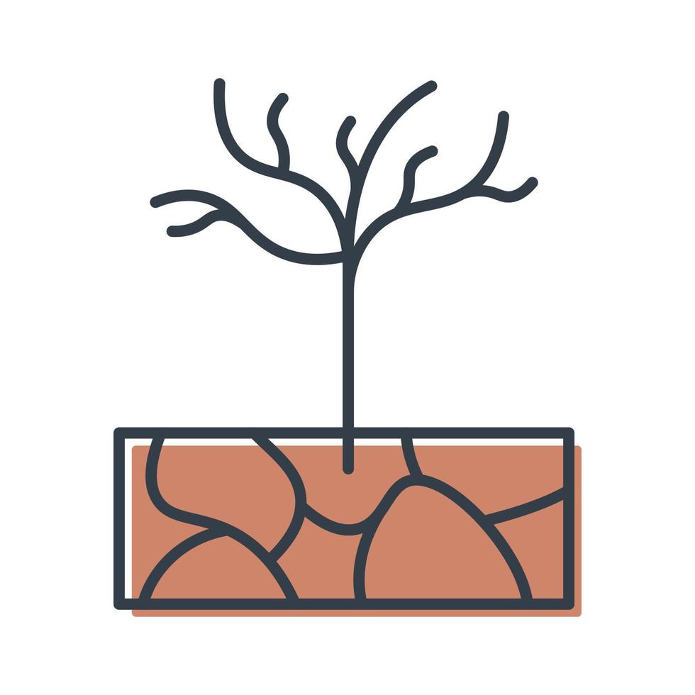 Withered tree grows in dry soil, vector isolated icon.  The concept of global warming and climate change.