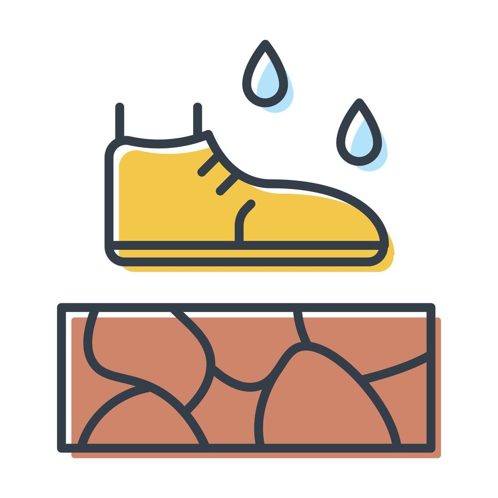 Human foot steps on dry soil, vector isolated icon. The concept of environmental pollution and global warming.