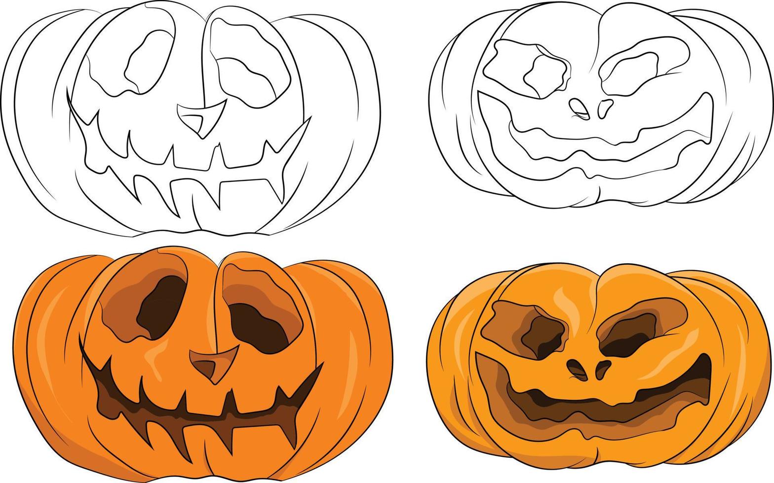 Funny Two Hand Drawn Halloween Pumpkins with Sketch isolated vector