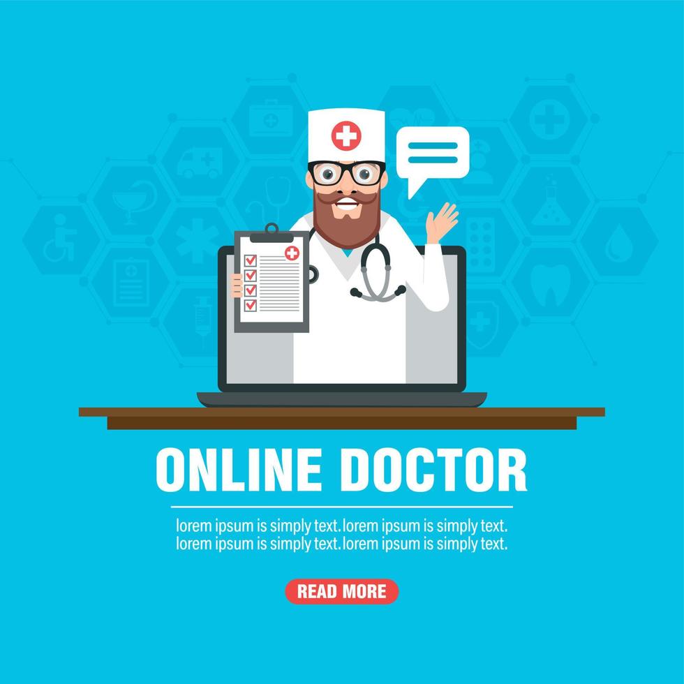 médico consulta en línea concepto médico diseño plano vector