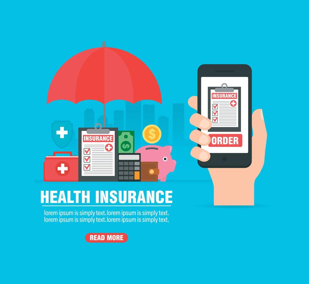 Online order health insurance concept design flat banner vector
