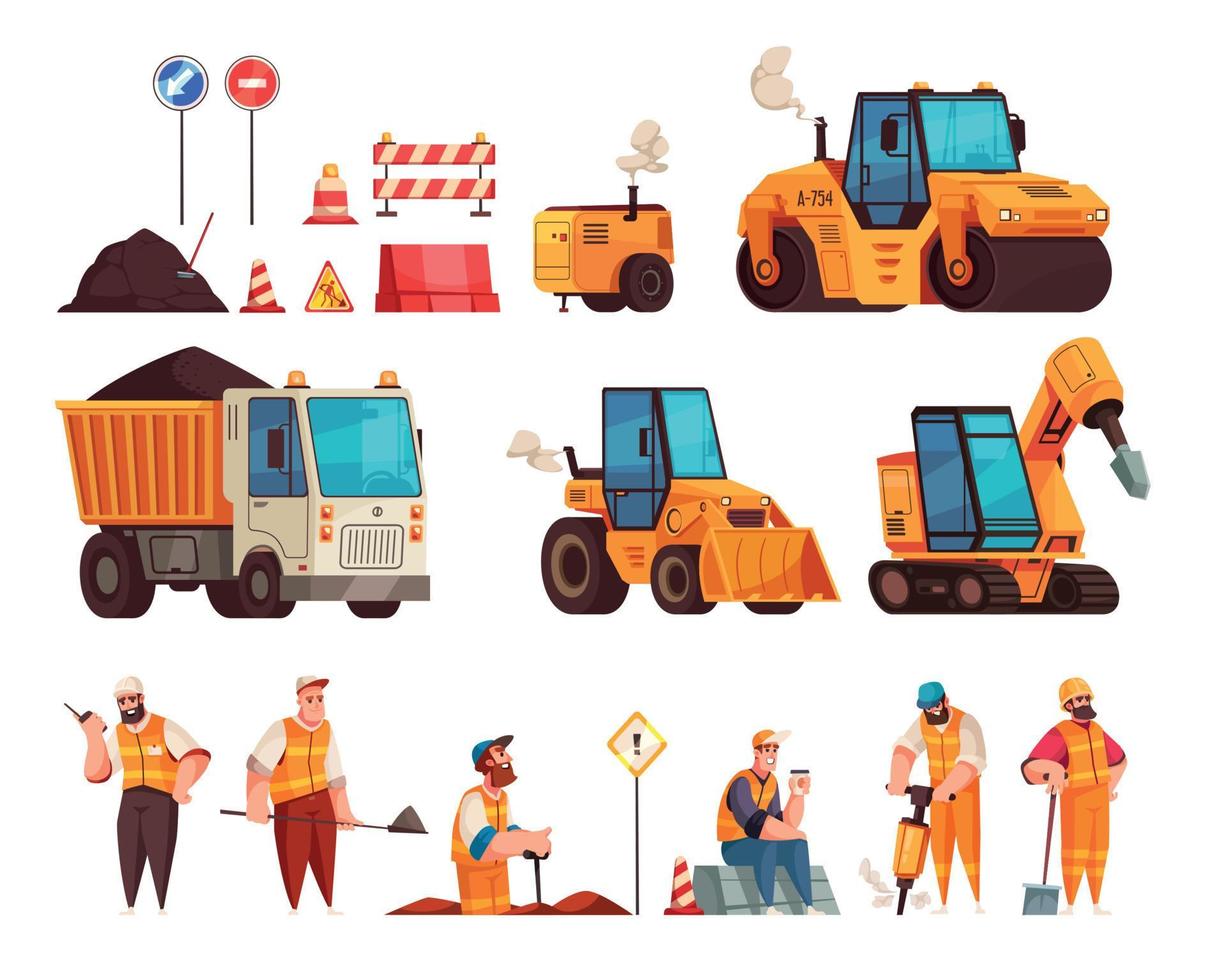 Road Repair Flat Set vector