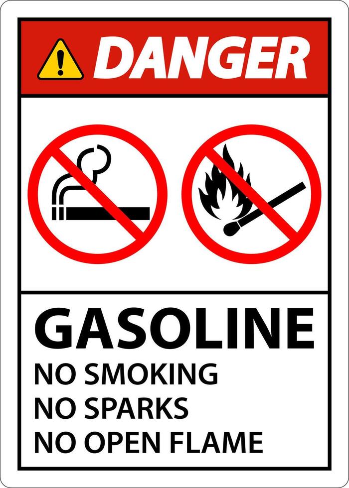 Danger Gasoline No Smoking Sparks Or Open Flames Sign vector