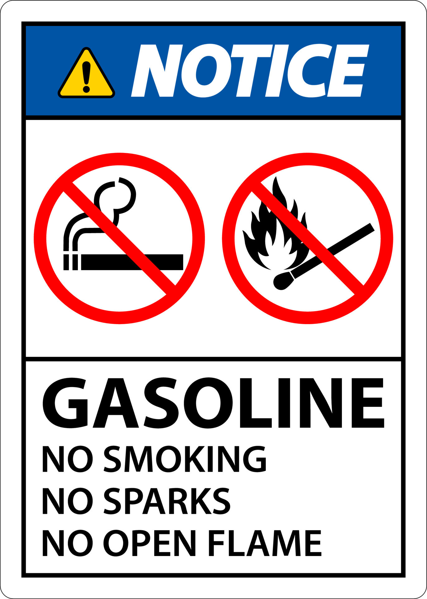 Notice Gasoline No Smoking Sparks Or Open Flames Sign 13446791 Vector