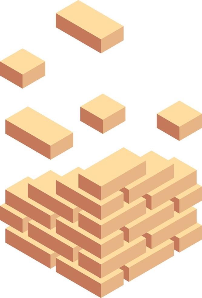 Isometric Brick Wall Construction Build Process vector