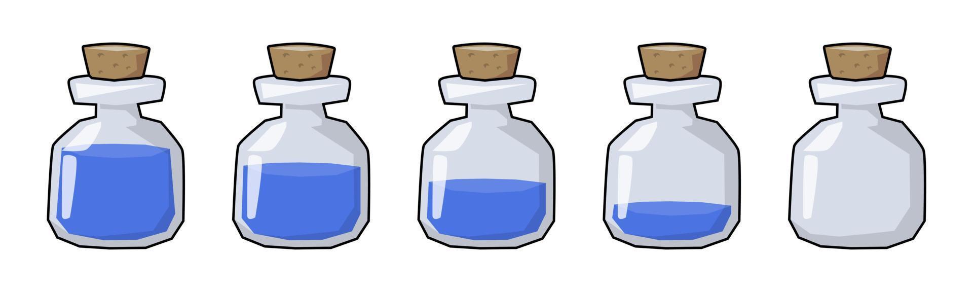 conjunto de plantillas de iconos de vector de juego de video de botella de poción de agua estilizada caricaturesca