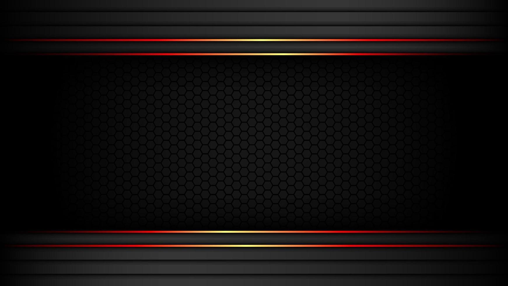 Dark Metallic Tech Carbon Background Banner Vector Wallpaper with Glowing Red Edges