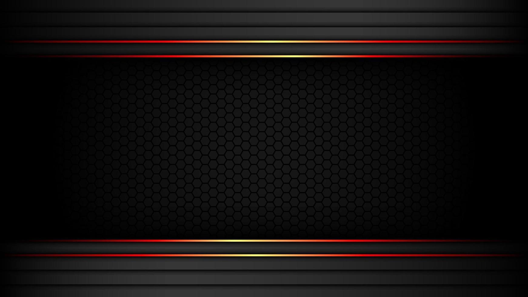 Dark Metallic Tech Carbon Background Banner Vector Wallpaper with Glowing Red Edges