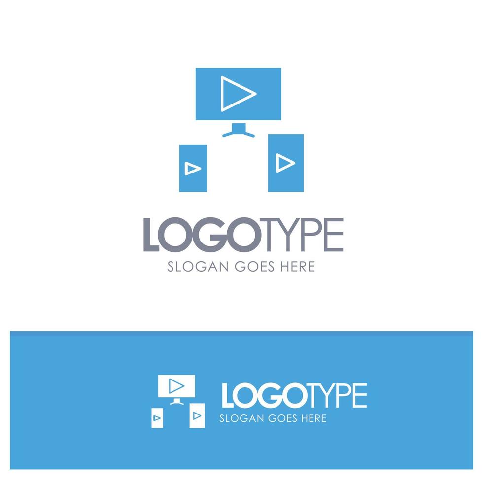 diseño de video de computadora logotipo sólido azul con lugar para eslogan vector