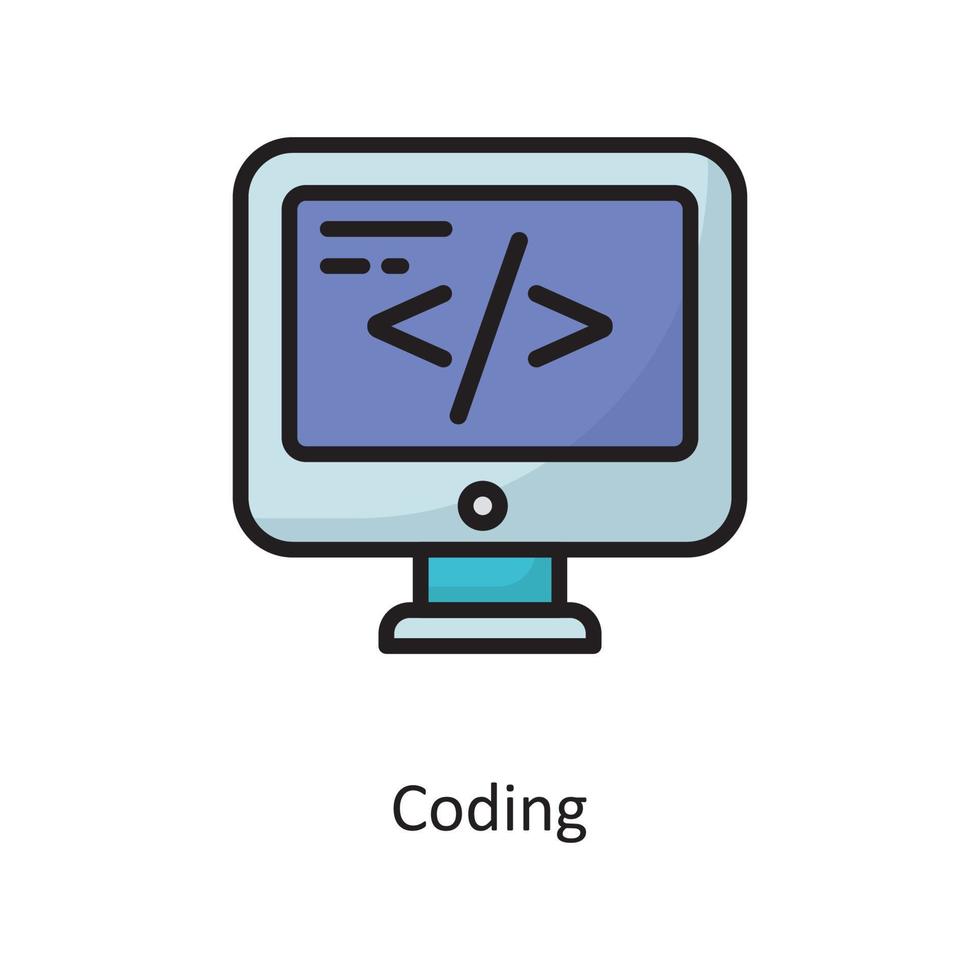 ilustración de diseño de icono de contorno lleno de vector de codificación. símbolo de computación en la nube en el archivo eps 10 de fondo blanco