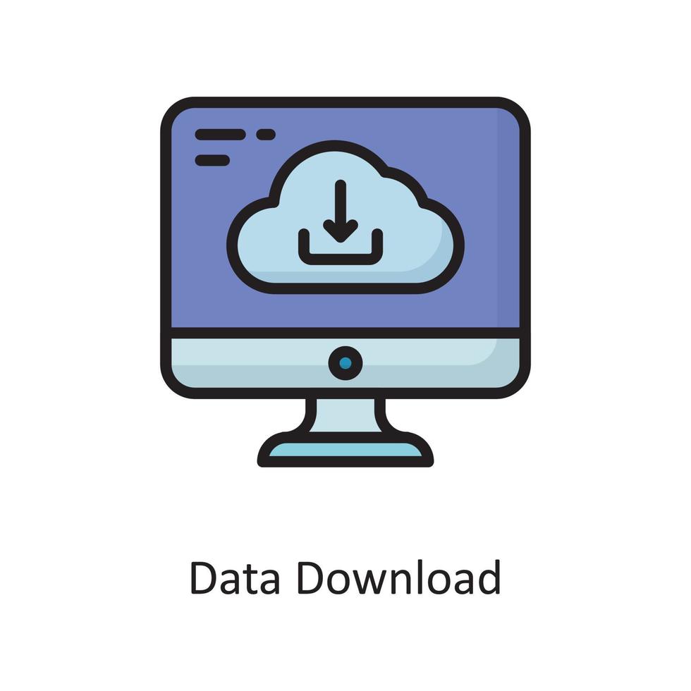 ilustración de diseño de icono de contorno lleno de vector de descarga de datos. símbolo de computación en la nube en el archivo eps 10 de fondo blanco