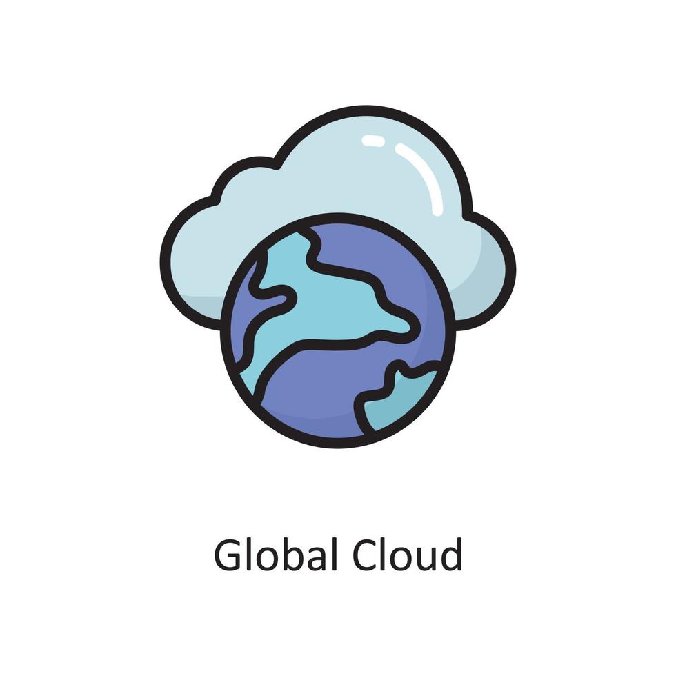 ilustración de diseño de icono de contorno lleno de vector de nube global. símbolo de computación en la nube en el archivo eps 10 de fondo blanco