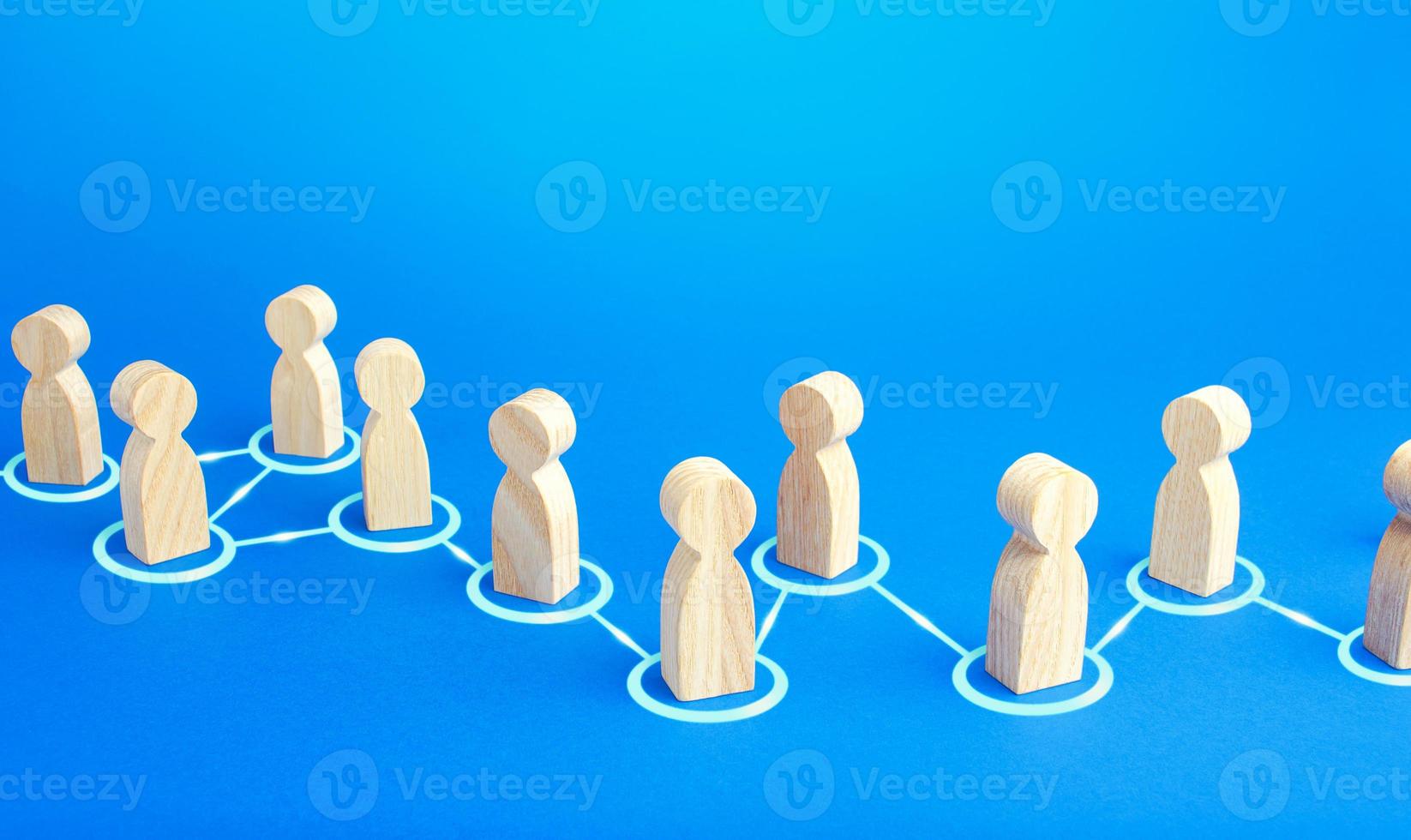 Chain of connected people. Cooperation, collaboration. Communication. Chain reaction, spread of information and rumors exchange. Partnership, unity, assistance. Interaction of persons. photo