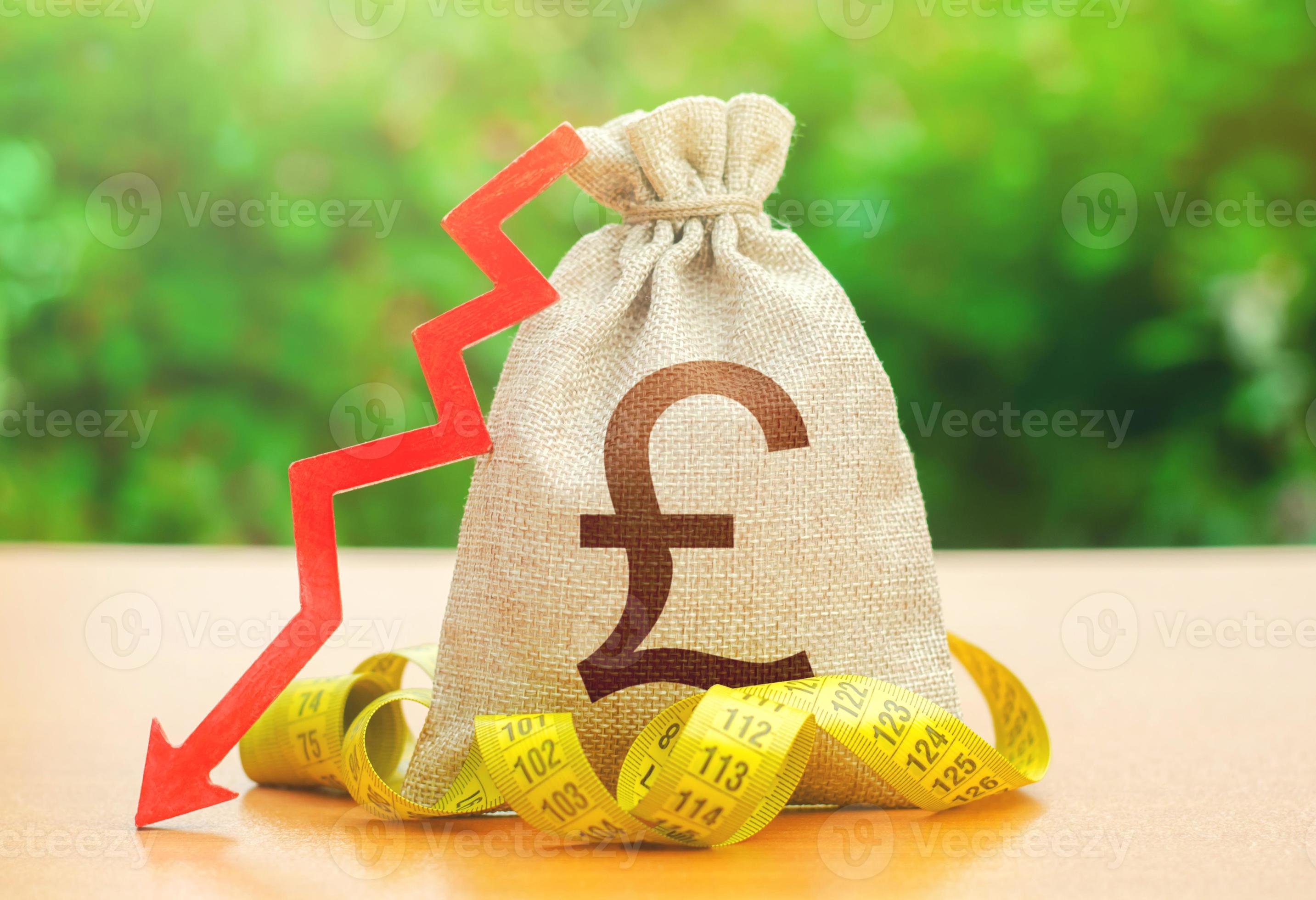 British Pound Sterling Money Bag With Down Arrow And Measure Tape usd-gbp-convert-united-states-dollar-to-pound-sterling-rter-info