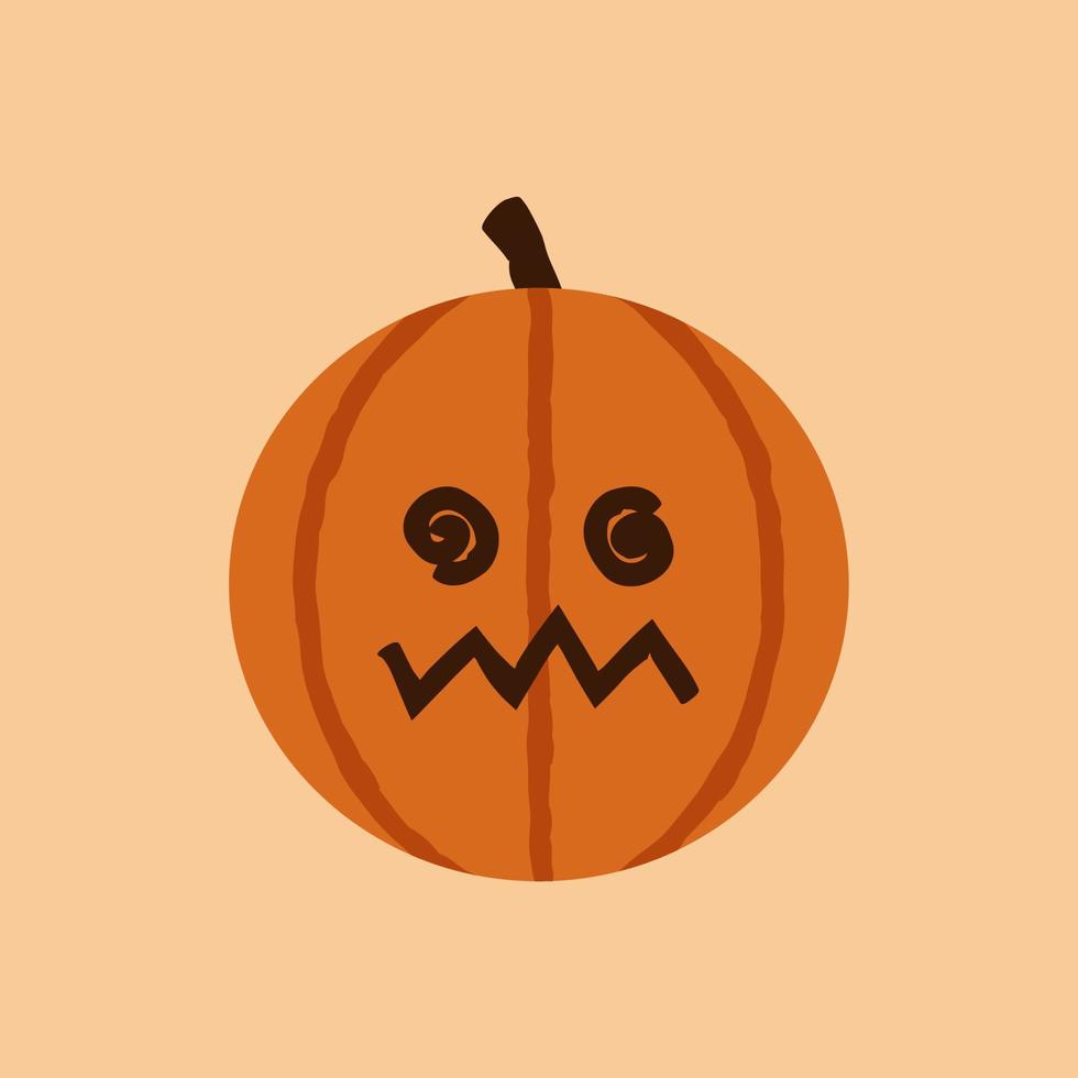 linda emoción mareada de calabaza de halloween, cara con ojos en espiral y boca divertida vector