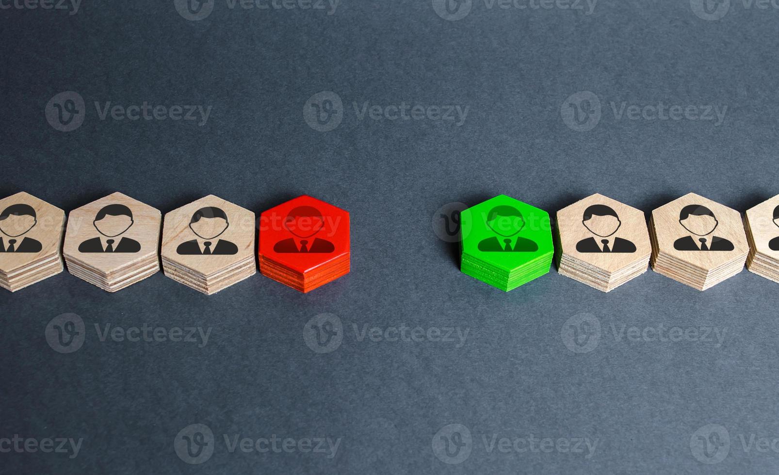 Two teams rivals. Competition and rivalry between leaders and teammates. Conflict of interest, dispute. Determination of the strongest leader and his employees, competitive struggle. photo