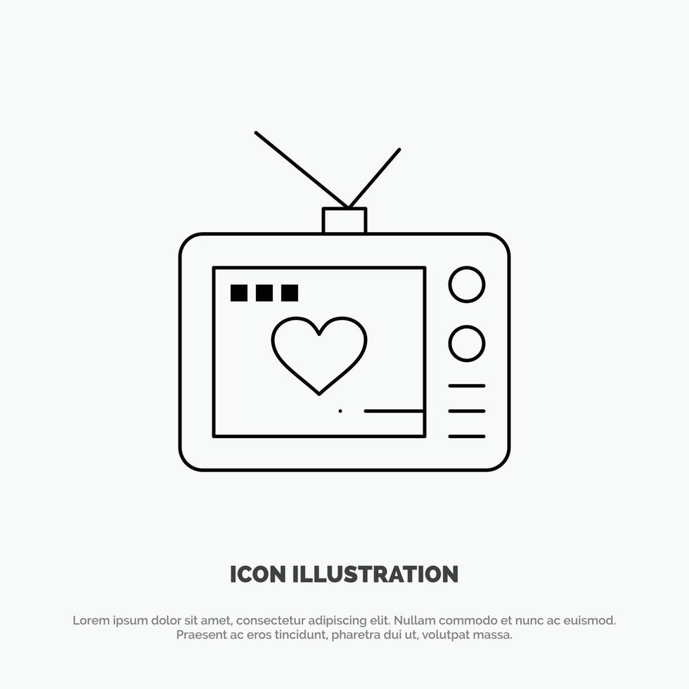 Television Love Valentine Movie Line Icon Vector