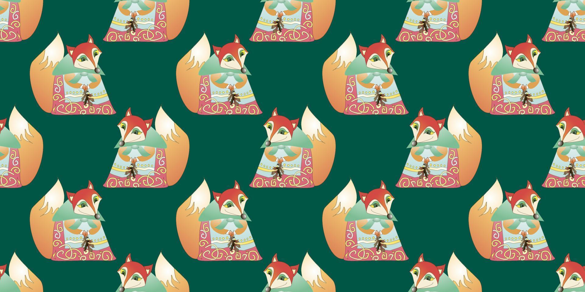 Vector seamless pattern with cartoon fox. Animal print. children background.