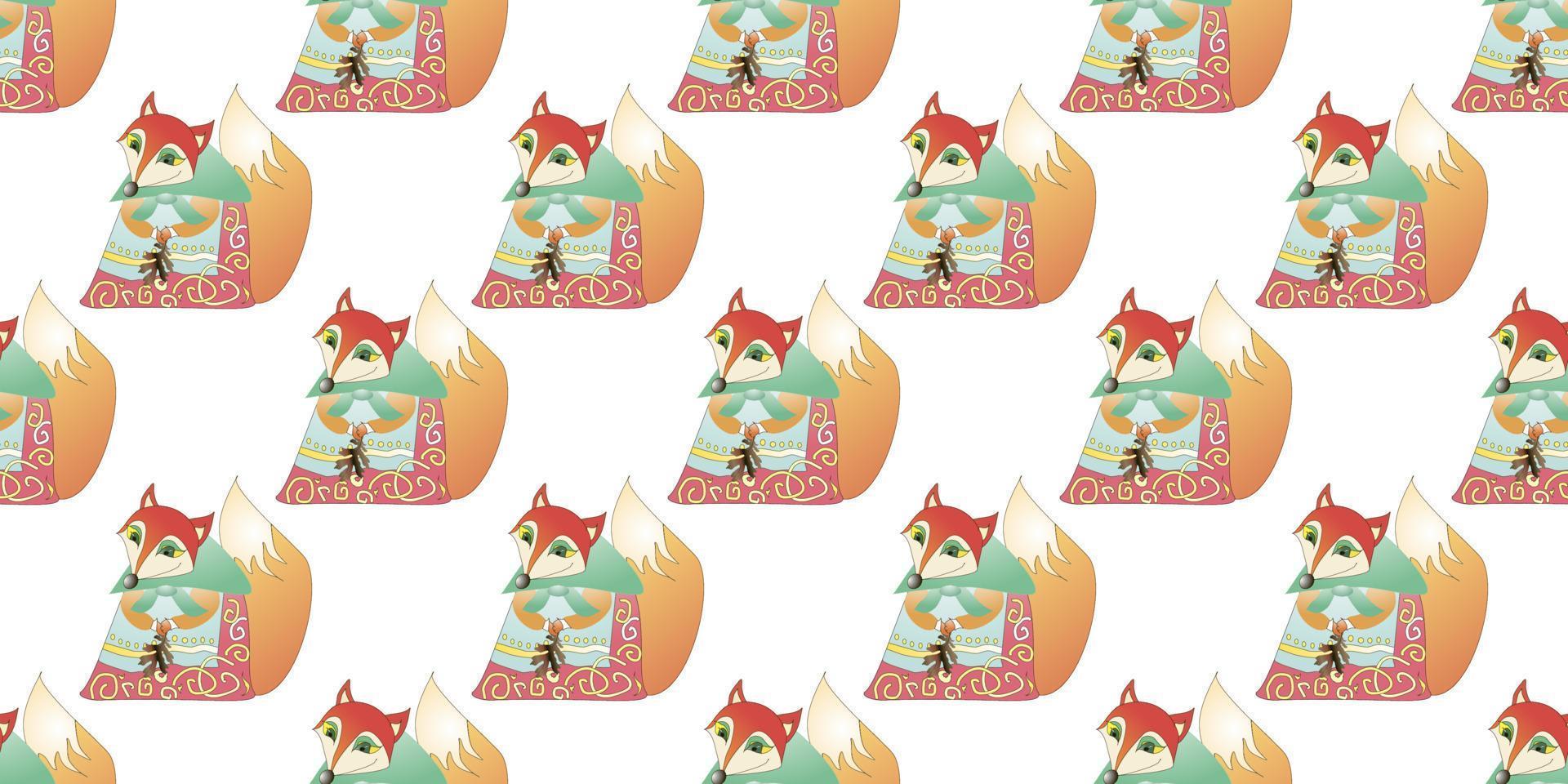Vector seamless pattern with cartoon fox. Animal print. children background.