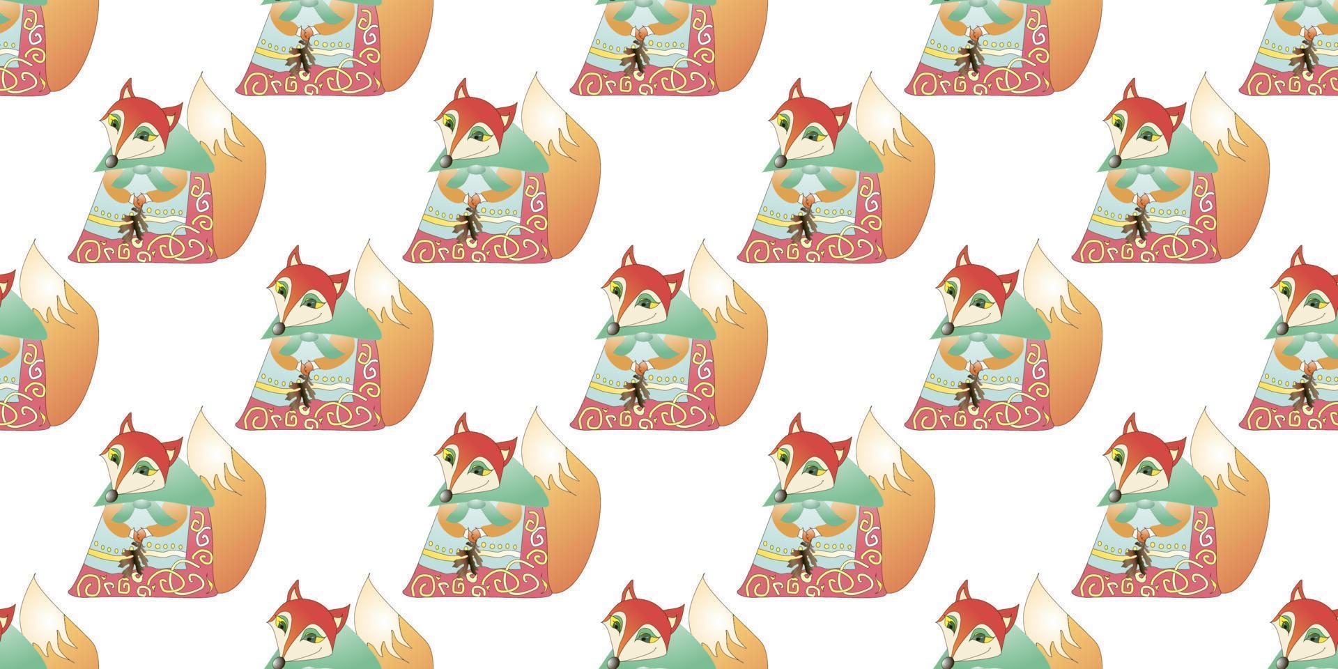 Vector seamless pattern with cartoon fox. Animal print. children background.