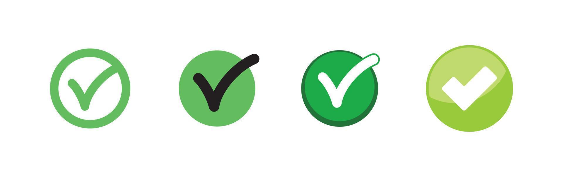 Check mark. Set of Green tick approval icons. vector