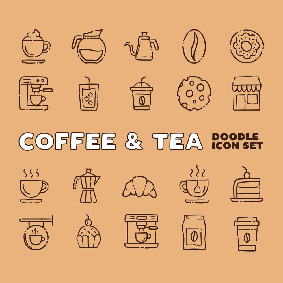 cafetería y tienda de té, iconos de garabatos. vector