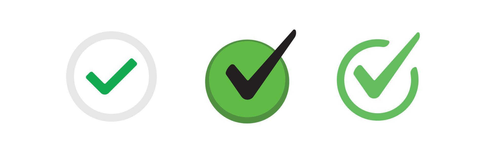 Check mark. Set of Green tick approval icons. vector