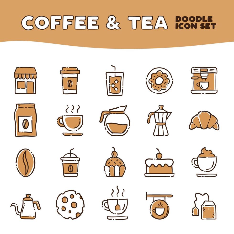 cafetería y tienda de té, iconos de garabatos. vector