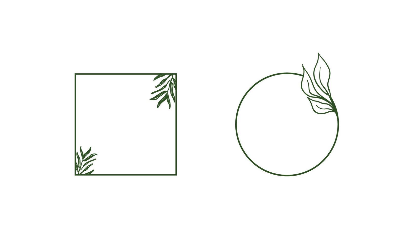 Geometric floral frames, borders, wreaths, hand drawn illustrations. Trendy Line drawing, line art style with branches and nature ornaments. vector