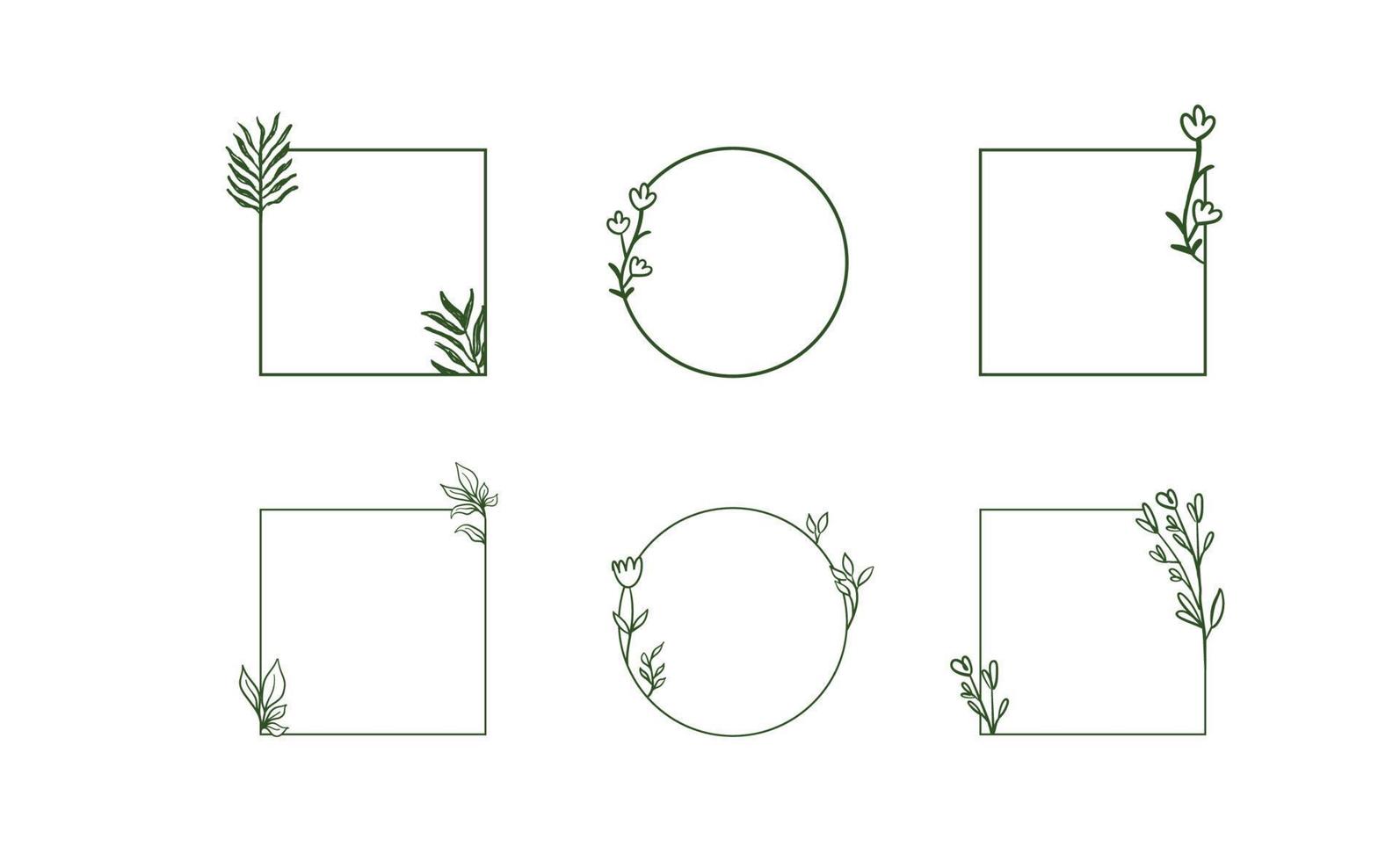 Geometric floral frames, borders, wreaths, hand drawn illustrations. Trendy Line drawing, line art style with branches and nature ornaments. vector