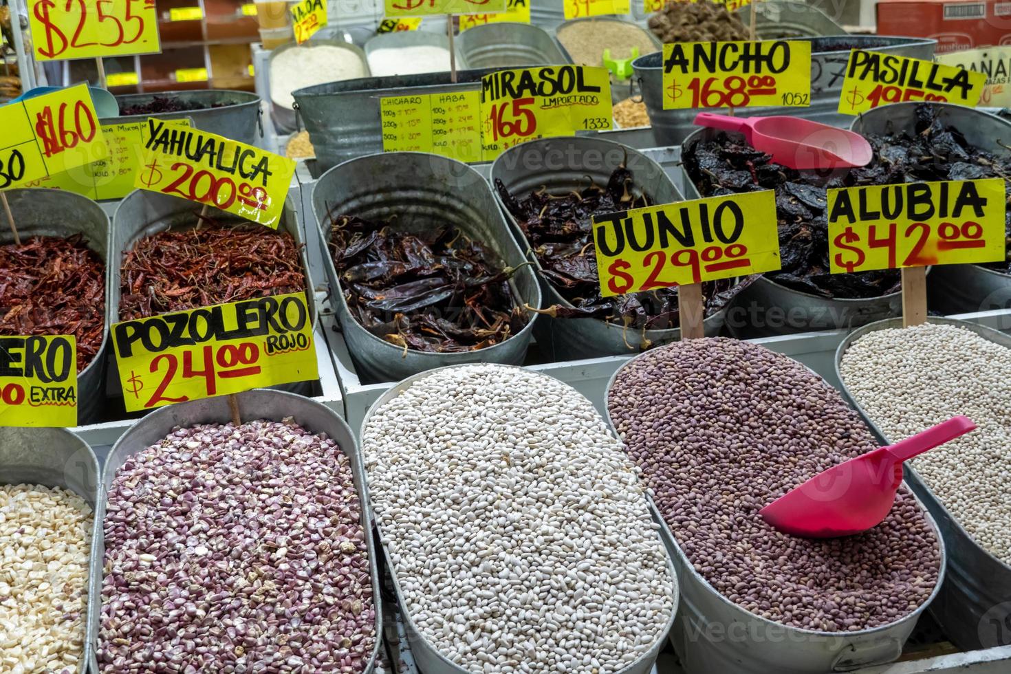 Different kinds of legumes beans in bulk bags on the market in mexico guadalajara photo