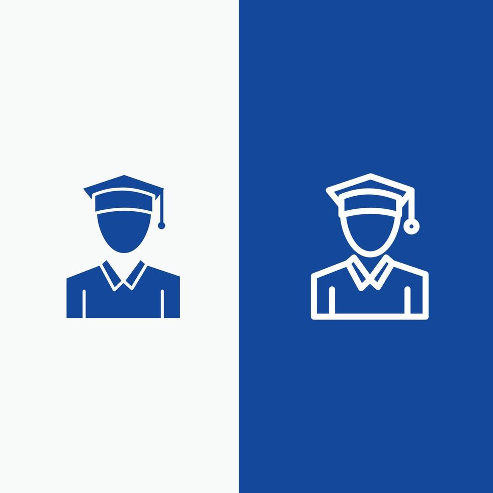 Cap Education Graduation Line and Glyph Solid icon Blue banner Line and Glyph Solid icon Blue banner vector