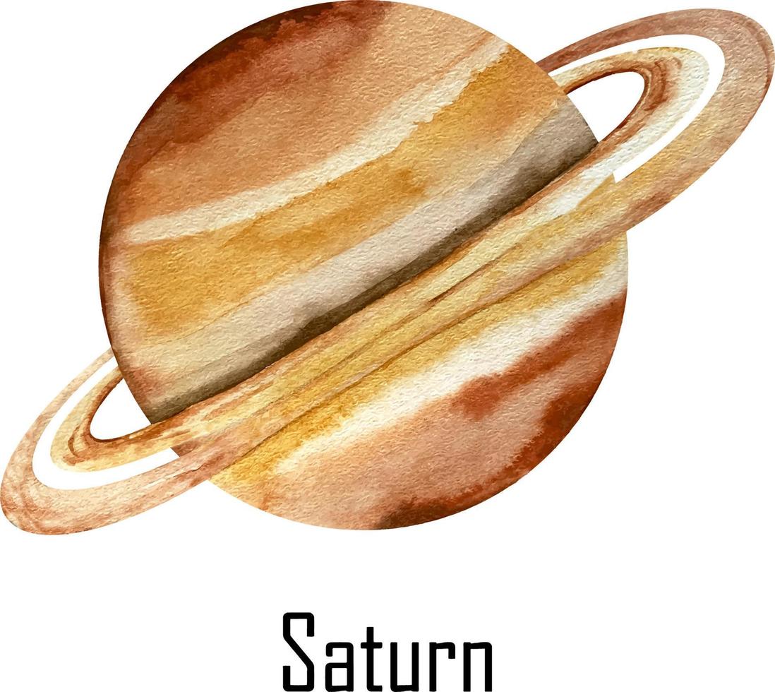 Watercolor planet Saturn isolated on white. Saturn Illustration vector