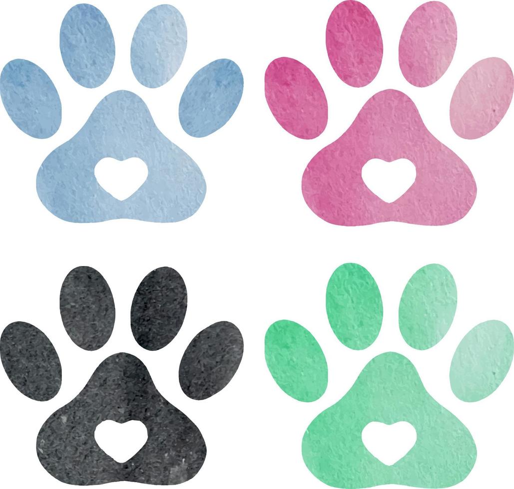 Set of blue, pink, green and black watercolor animal footprints vector