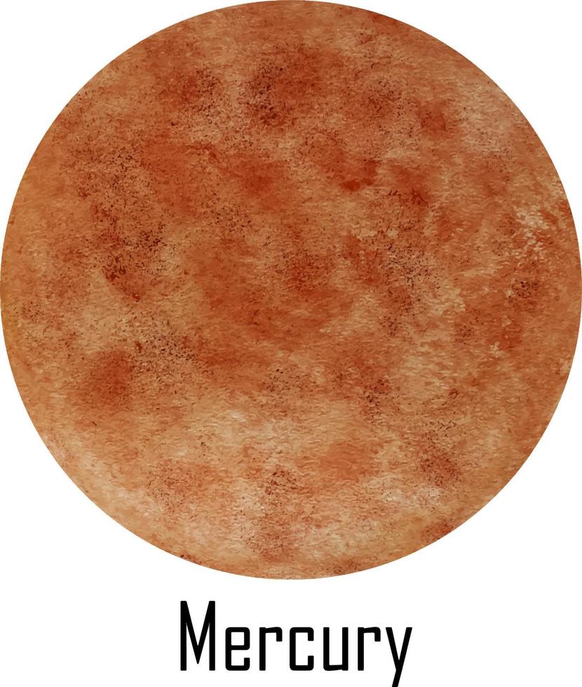 Watercolor planet Mercury isolated on white. MercuryIllustration vector