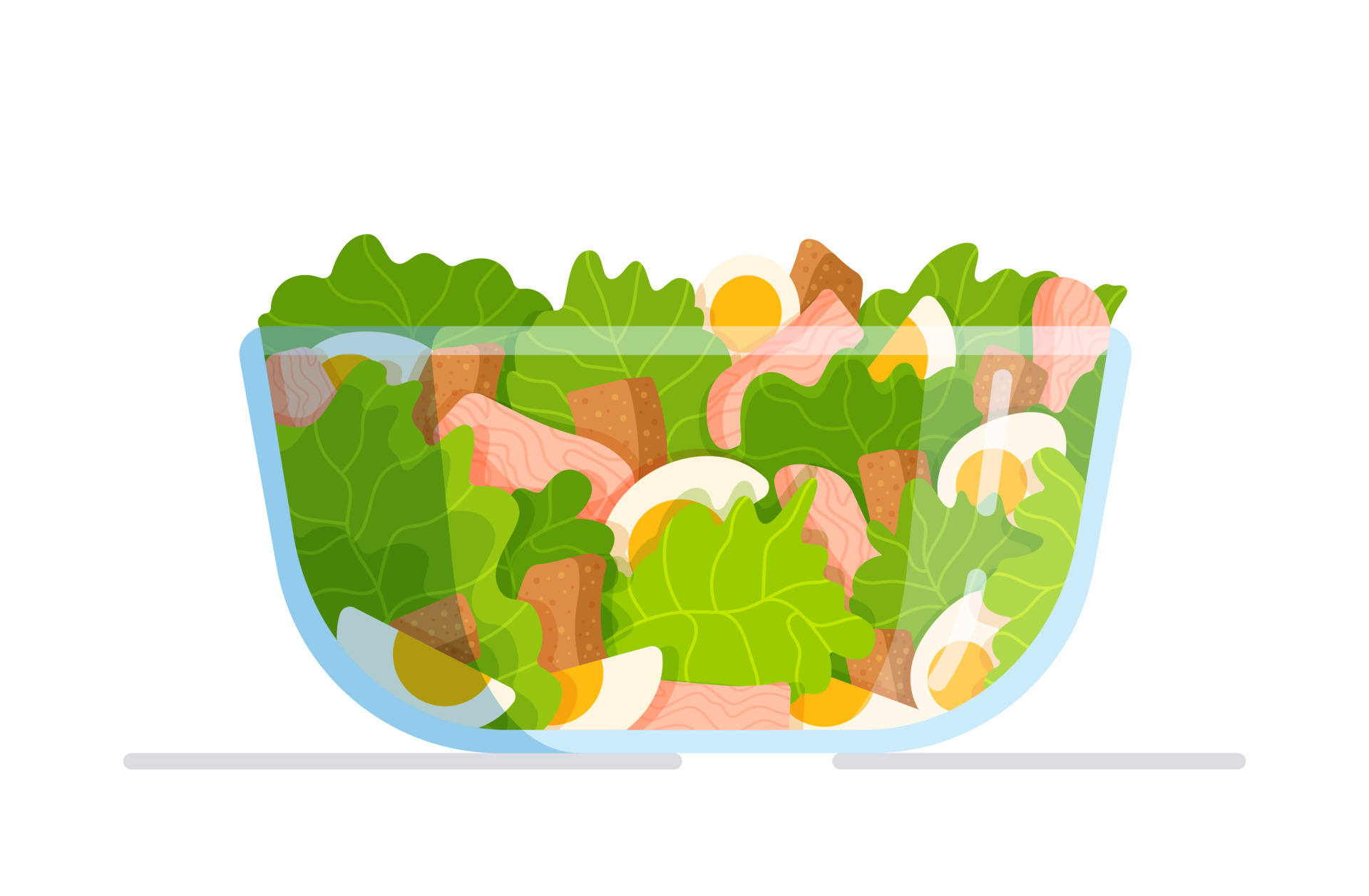 Caesar salad in a clear bowl. Vector illustration of a traditional American  dish. Delicious and appetizing salad. 13447990 Vector Art at Vecteezy