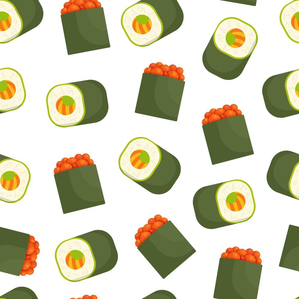 The pattern of a delicious Asian dish. Sushi and rolls. vector