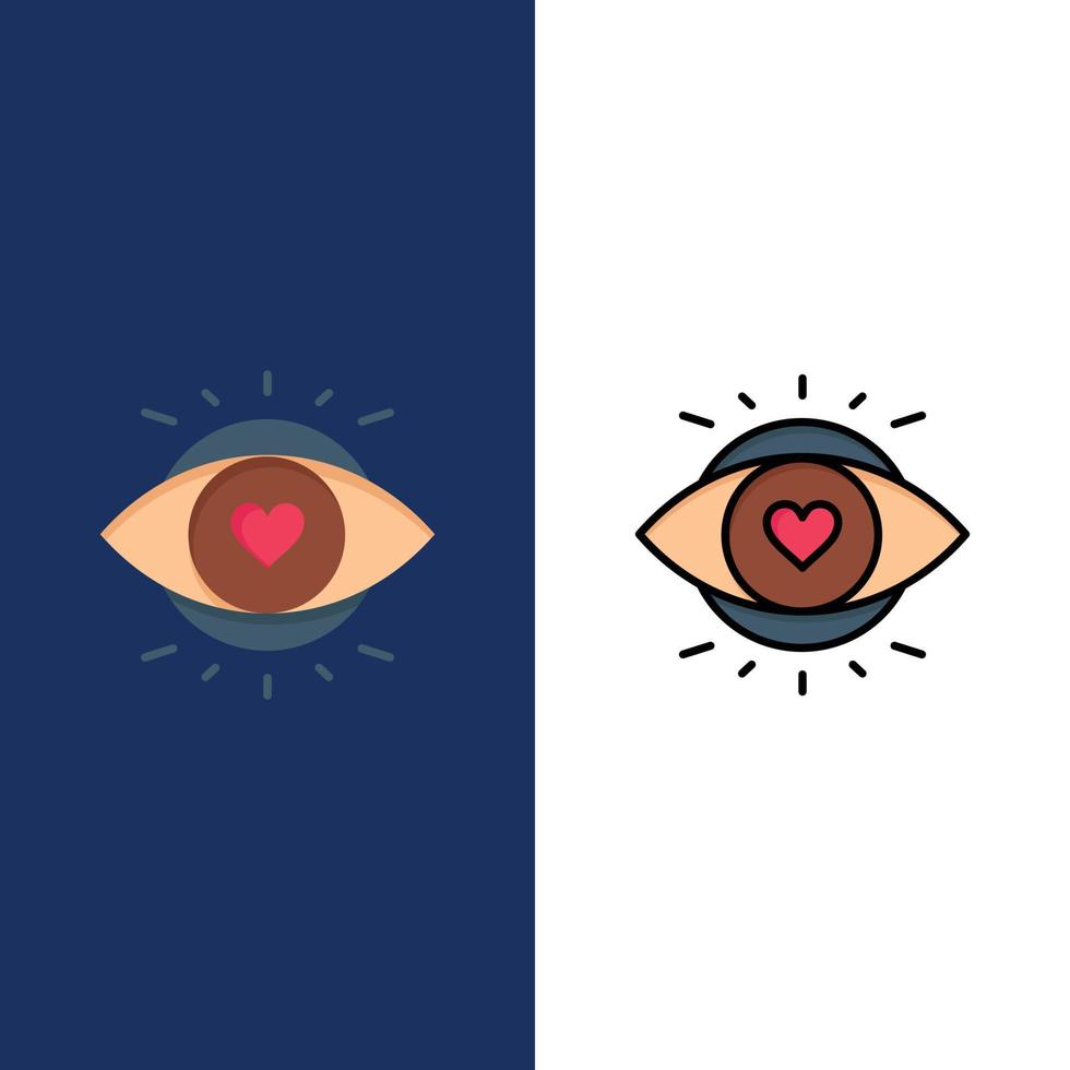 ojo ojos educación luz iconos plano y línea llena icono conjunto vector fondo azul