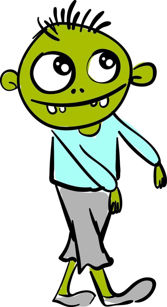 Green happy zombie, illustration, vector on white background.