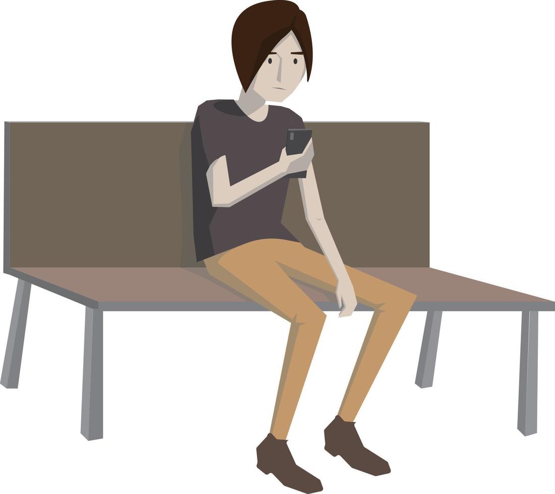 Sitting on bench, illustration, vector on white background.