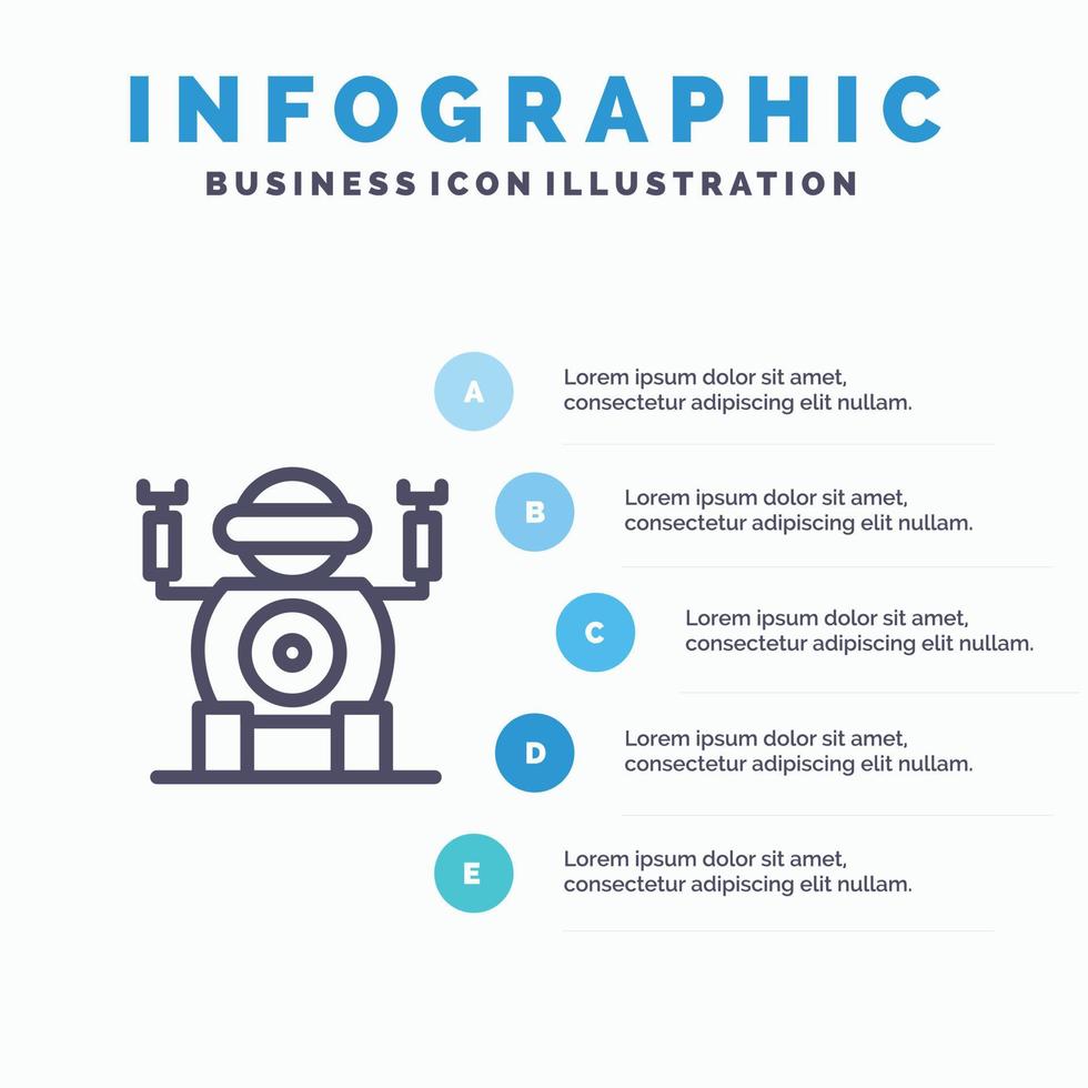 Robot Technology Toy Line icon with 5 steps presentation infographics Background vector