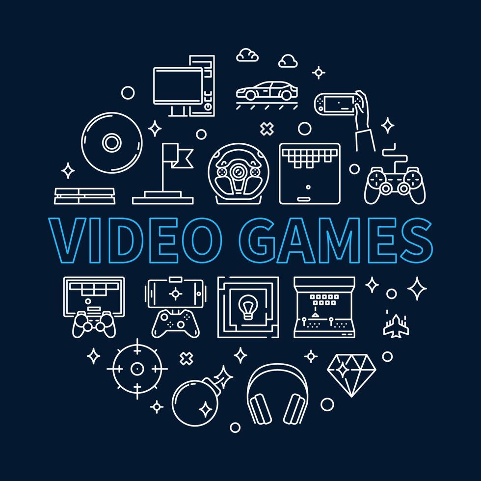 Video Games vector concept round outline illustration