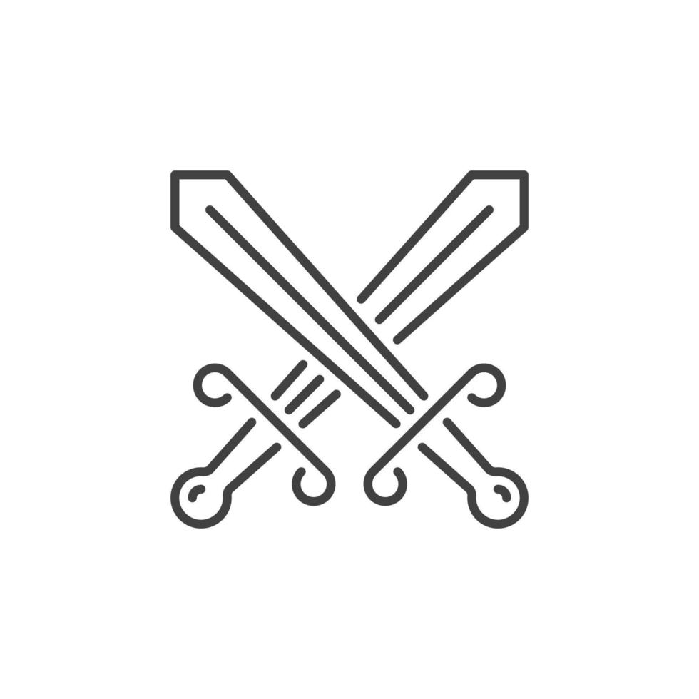 icono de concepto de vector de espadas cruzadas en estilo de línea delgada