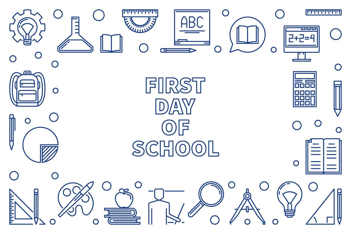 First Day of School concept horizontal frame in outline style vector