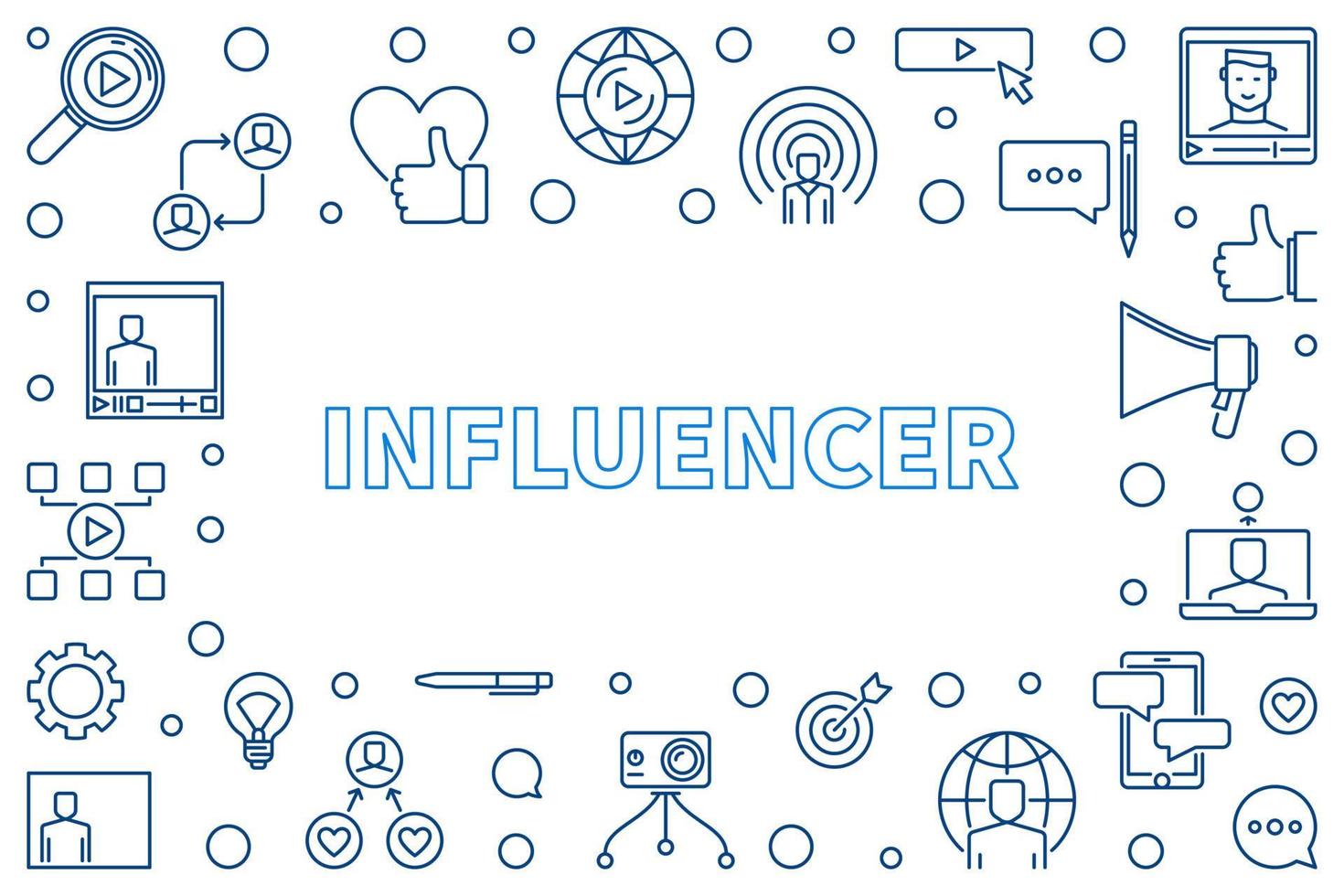 Influencer vector concept outline illustration or horizontal frame