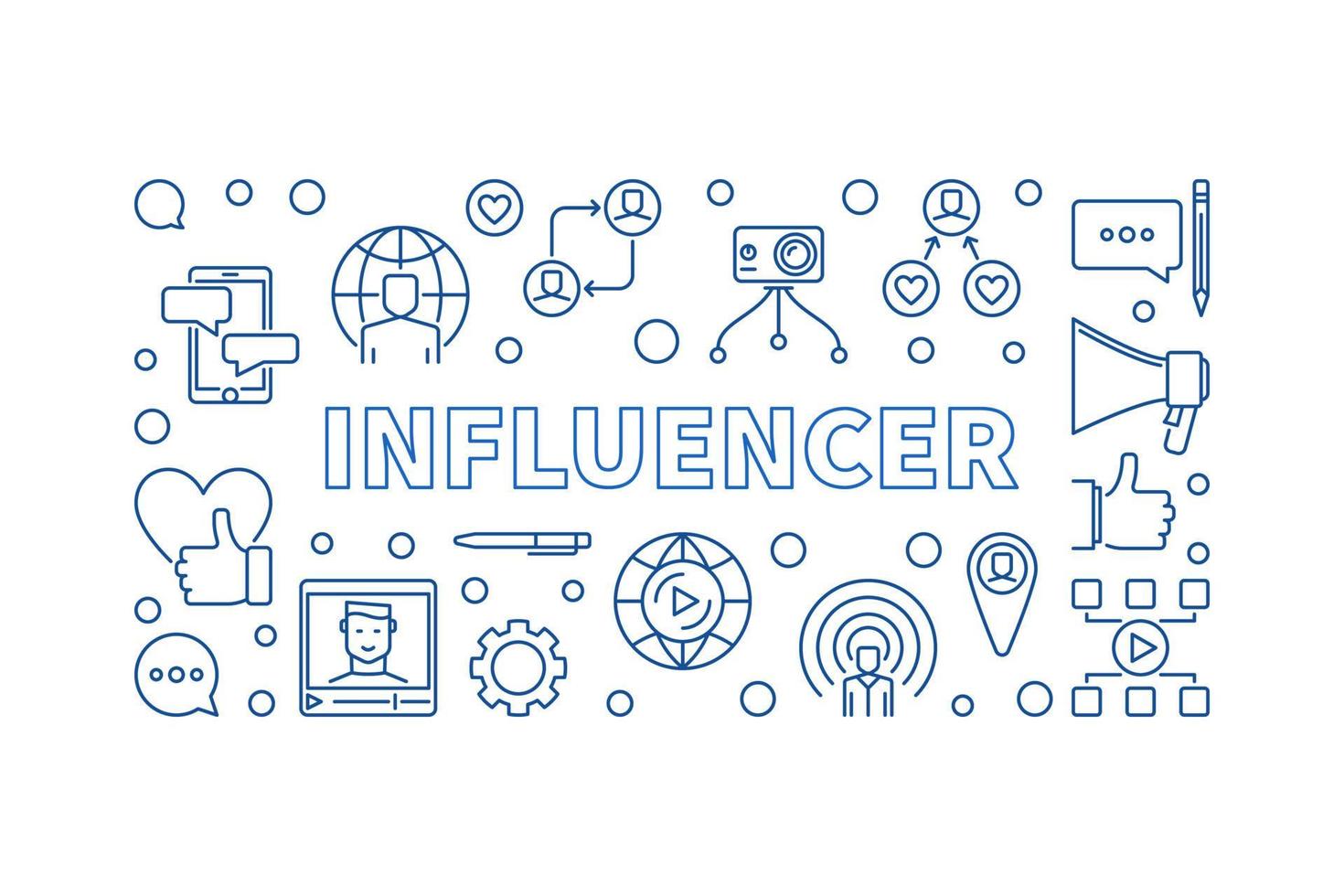 Influencer vector concept creative thin line horizontal illustration