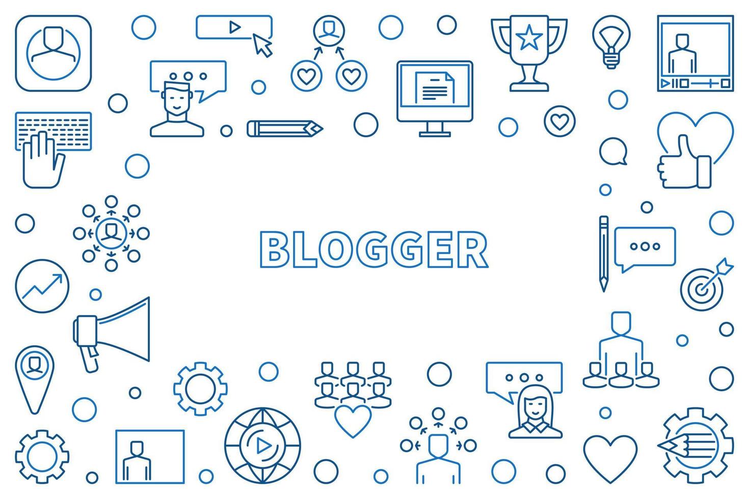 Blogger vector concept thin line illustration or horizontal frame