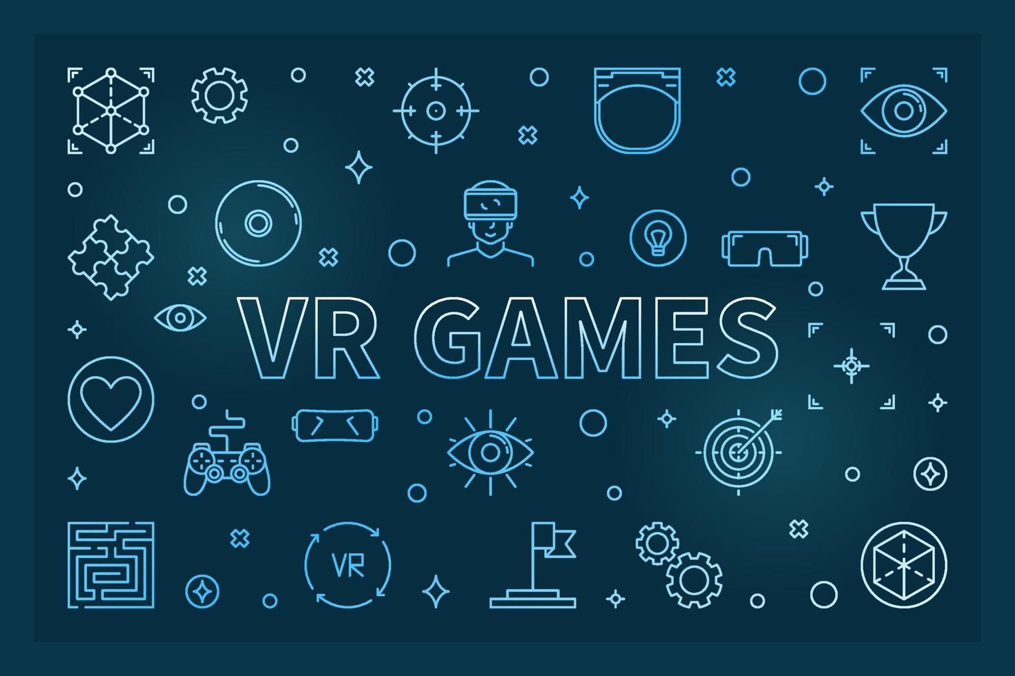VR Games blue outline illustration. Vector creative banner