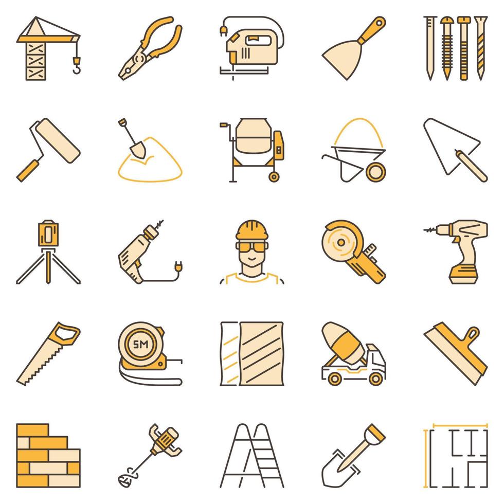 Building colored concept icons set. Construction signs vector