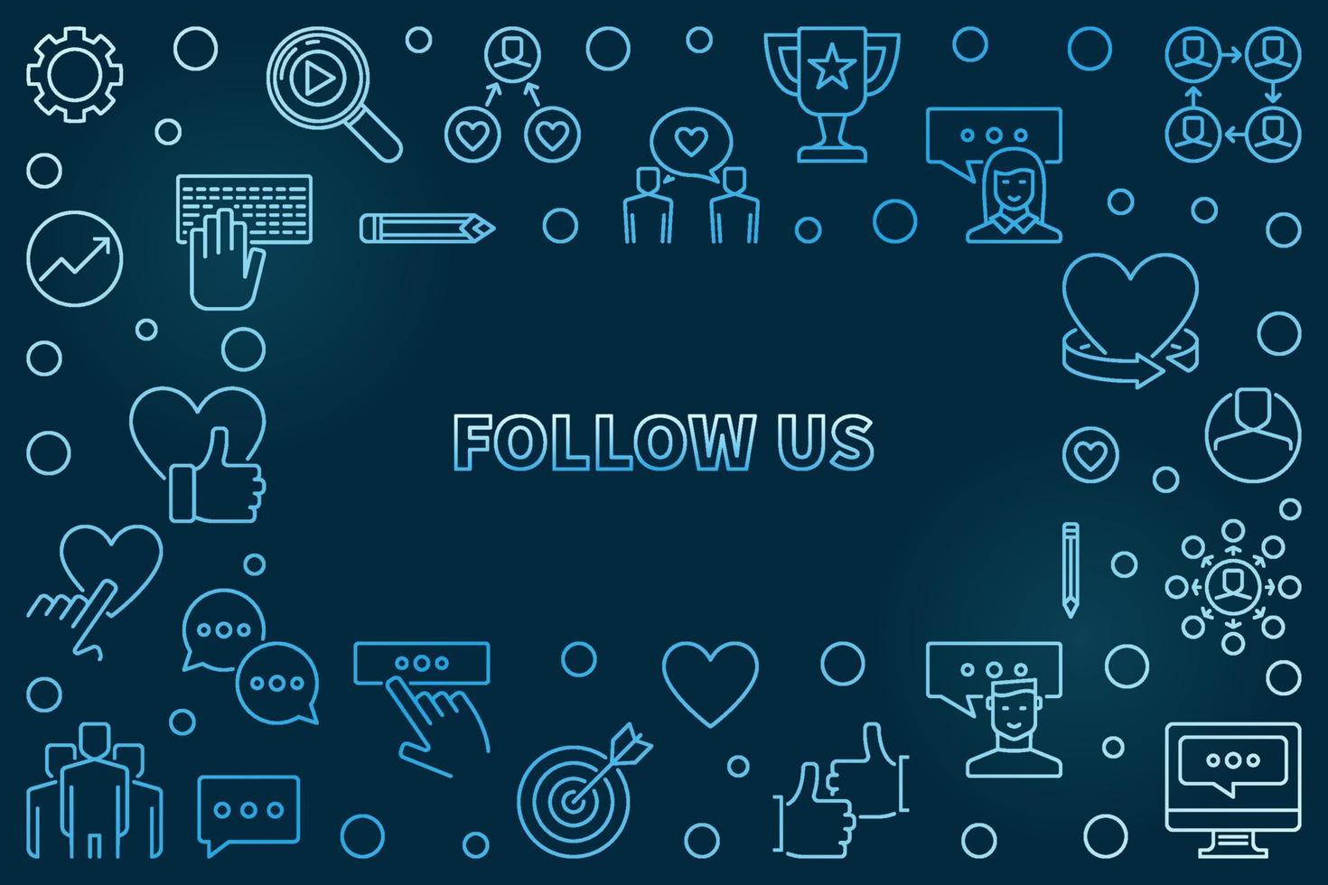 Follow US vector blue outline horizontal frame or illustration